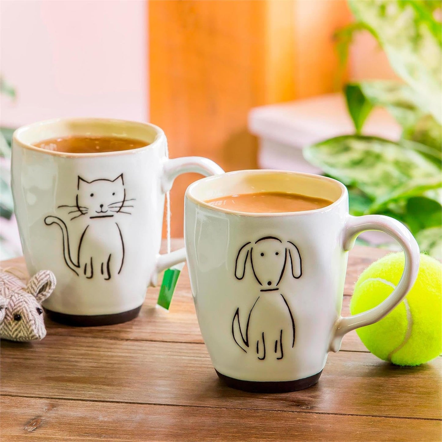 Cypress Home Pet Cat Ceramic Cup Gift Set Includes Mouse Cat Toy for Your Furry Friend Gift for Cat Lovers Kitty Mug - 6 x 4 x 5 Inches