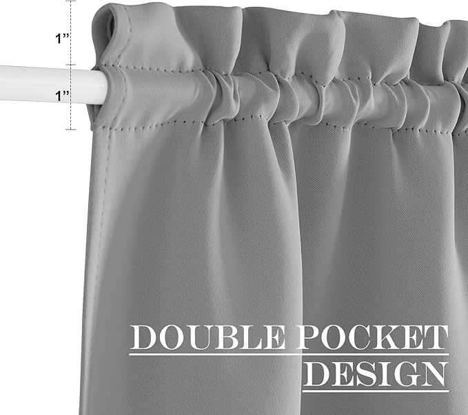 NICETOWN Blackout Door Panel - Thermal Insulated French Curtain Rod Pocket Window Treatments Patio Side French Door Shade Including Bonus Tieback, 20 x 72 inches Long, Silver Grey, One Panel