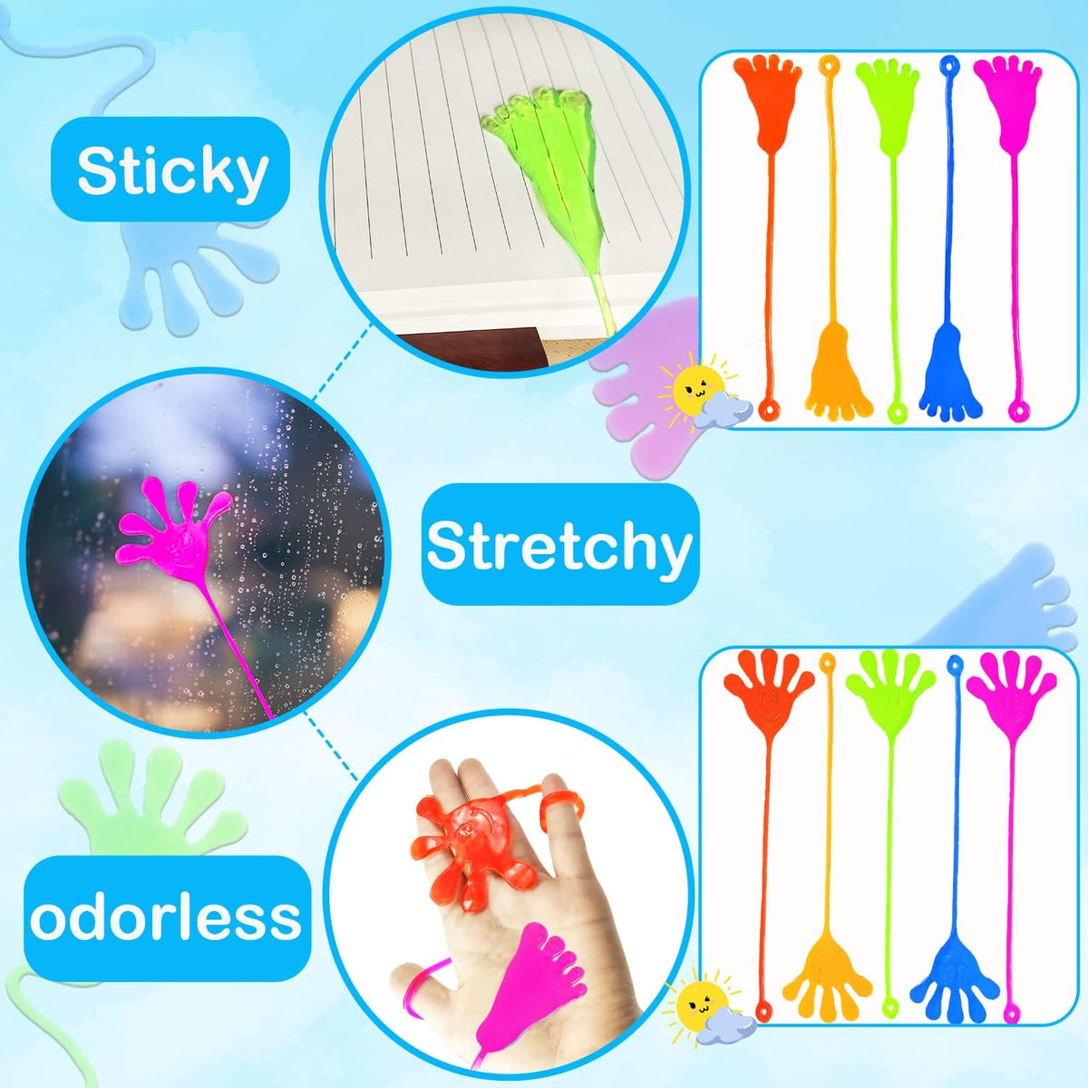 Large Sticky Hands Bulk Party Favors Supplies Toy Gifts for Kids (100 PCS), Christmas Goodie Bag Stocking Stuffer Fillers for Toddlers, Class Treats Prizes Pinata Parade Throw Giveaways for Boys Girls