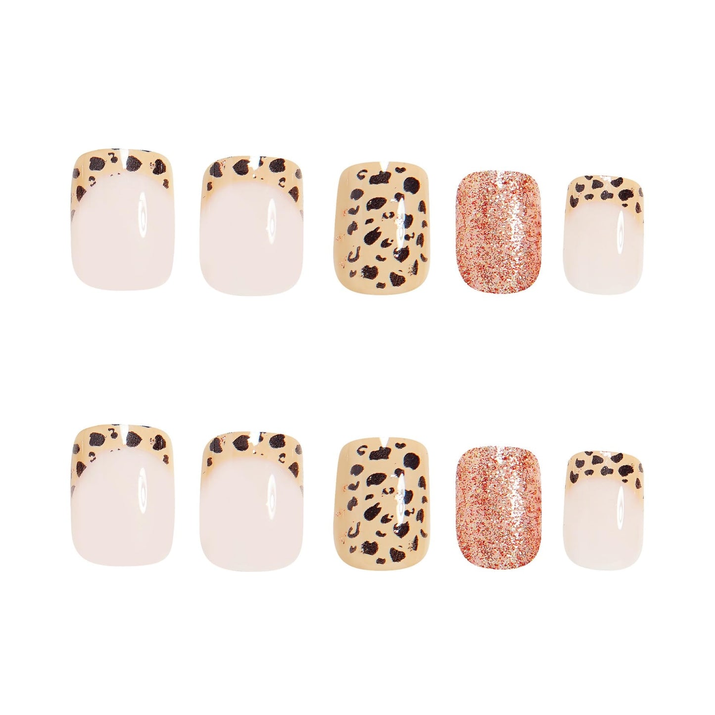 CTTHNBD Press on Nails Square - Short Fake Nails with Leopard Print Design - Glitter, French Tip False Nails Press ons - for Women 24 Pcs