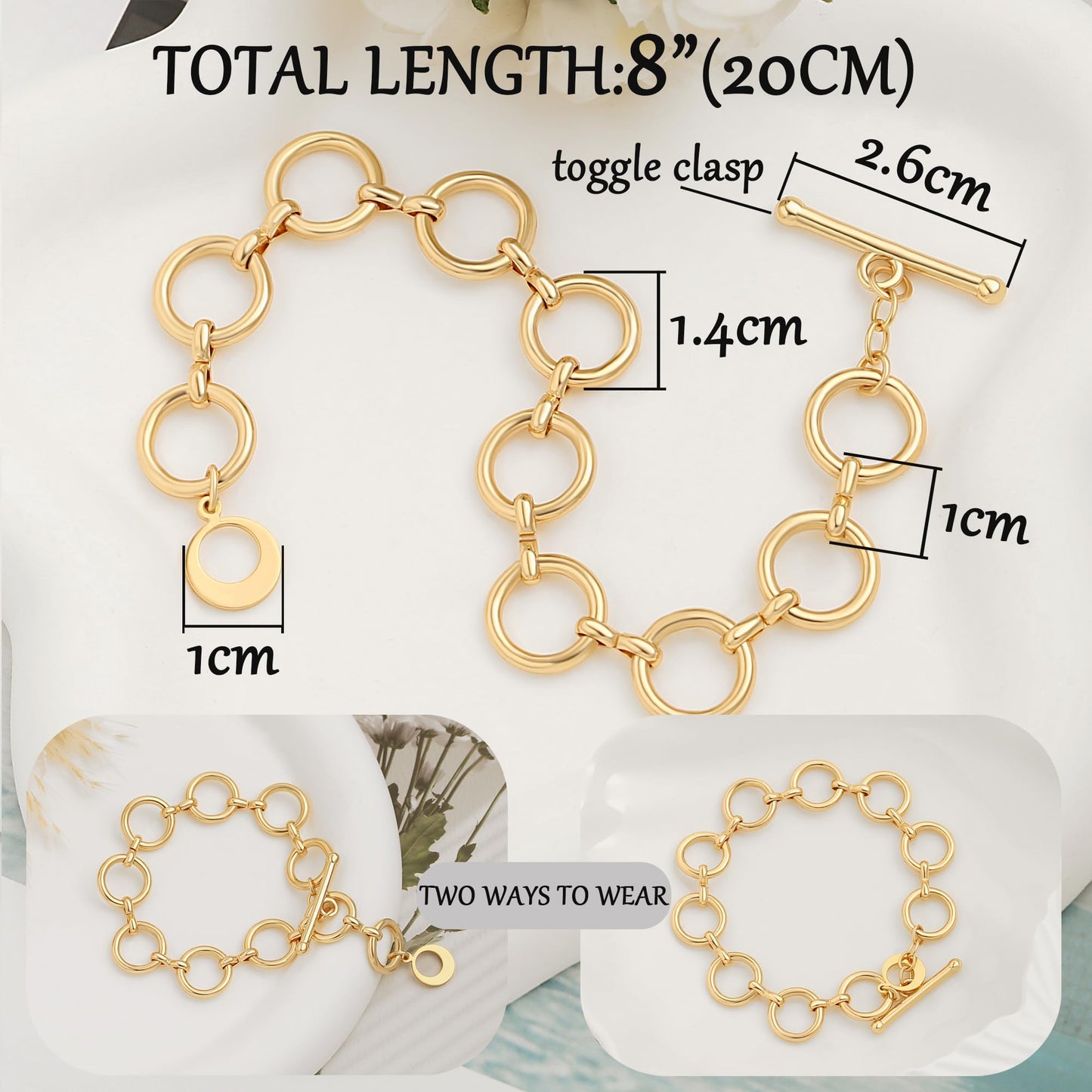 SOFYBJA Dainty 18K Gold Circles Link Bracelet for Women Personalized Adjustable Bracelet Layered Jewelry