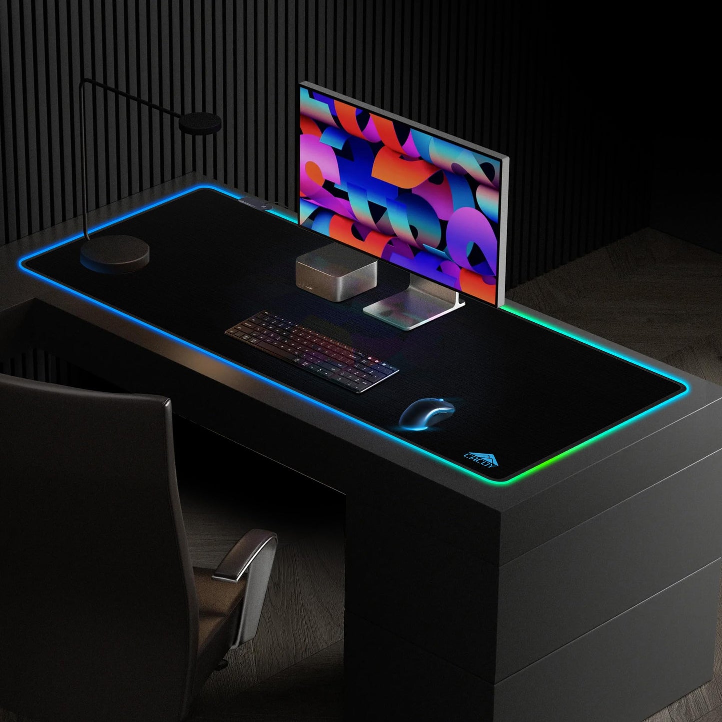 Cacoy 48" x 20" RGB Gaming Mouse Pad XXL, Large LED Mouse Mat with 9 Lights Modes, Lighting Up Desk Mat for Keyboard and Mouse, Extended Desk Pad Protector, Non-Slip Base Mousepad Accessories, Black
