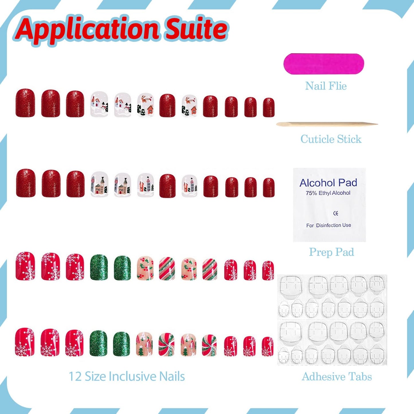 Christmas Press on Nails Kit 48 Pcs Short Square Fake Nails 2 Style Cute False Nails with Snowflake Mistletoe Glitter Designs Red Green Glossy Glue on Nail Winter Acrylic Nails for Women Girls
