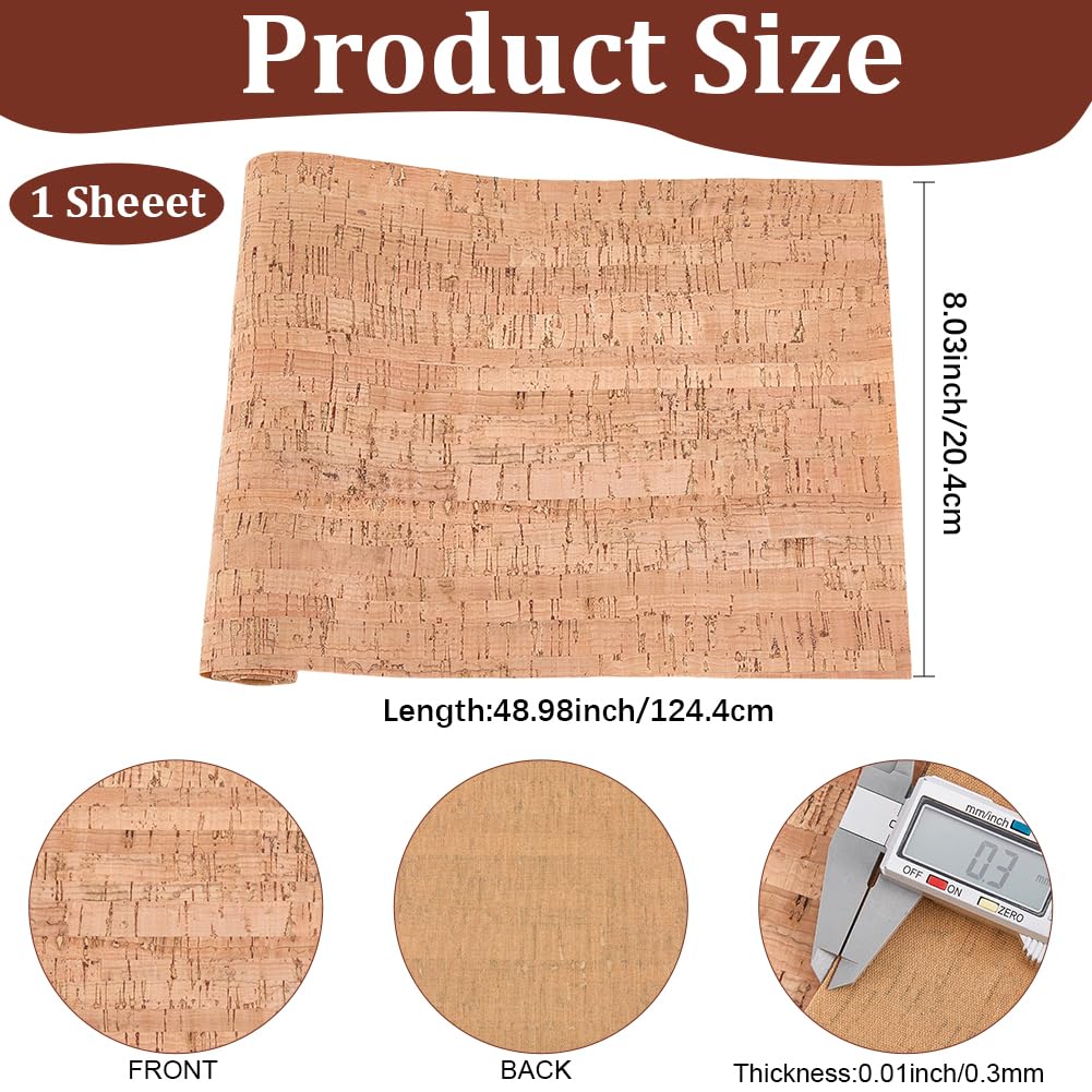 CALFOVERA Natural Cork Sewing PU Leather Fabric Sheets by The Yard 48.98 x 8.03 inch Sandy Brown Textured Embellished Craft Sheet Roll for Earrings and Other HandCrafts DIY Projects