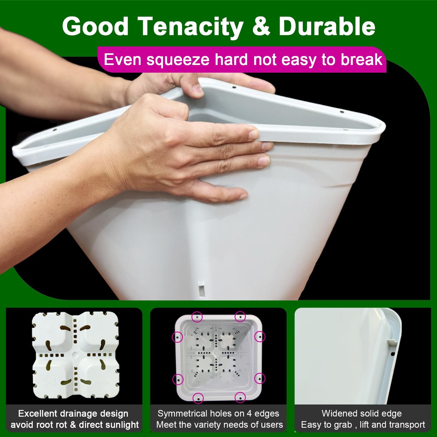 Gyfofix HG7X7SW 7"x7" Square White Pot, 9" Tall Pack of 5