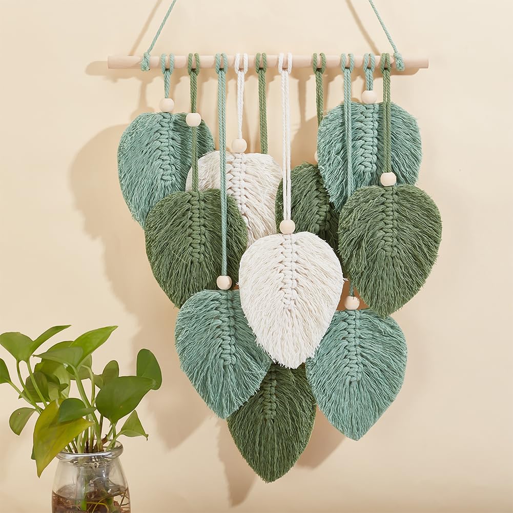 FREEBLOSS DIY Macrame Leaf Wall Hanging Beginners Macrame Kit Leaf Woven Tapestry Feather Wall Hanging DIY Macrame Kit for Adults Birthday Gift