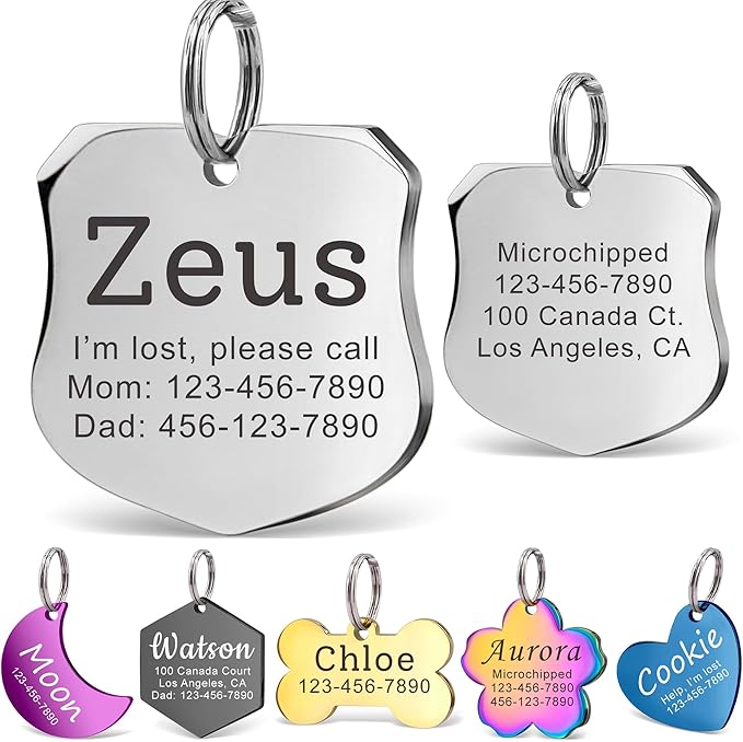 Anavia Personalized Pet ID Tags, Stainless Steel Glossy Laser Engraved Dog Cat Collar Name Tags, Multiple Colors Shapes Sizes (Hexagon, Small)