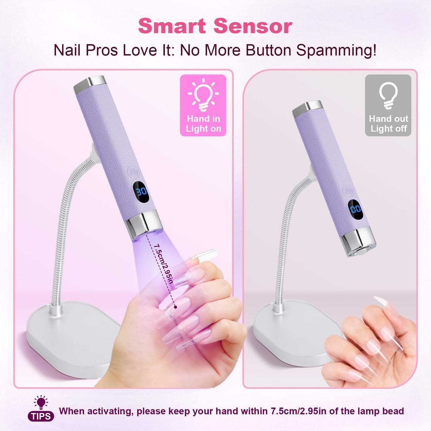 Lynsalene Handheld Mini Nail Lamp,Portable Flash Cure Light with Upgraded Magnetic Stand & Smart Sensor - Rechargeable Nail UV Light Fast Curing Gel Nails at Salon,Home & Travel (Purple)