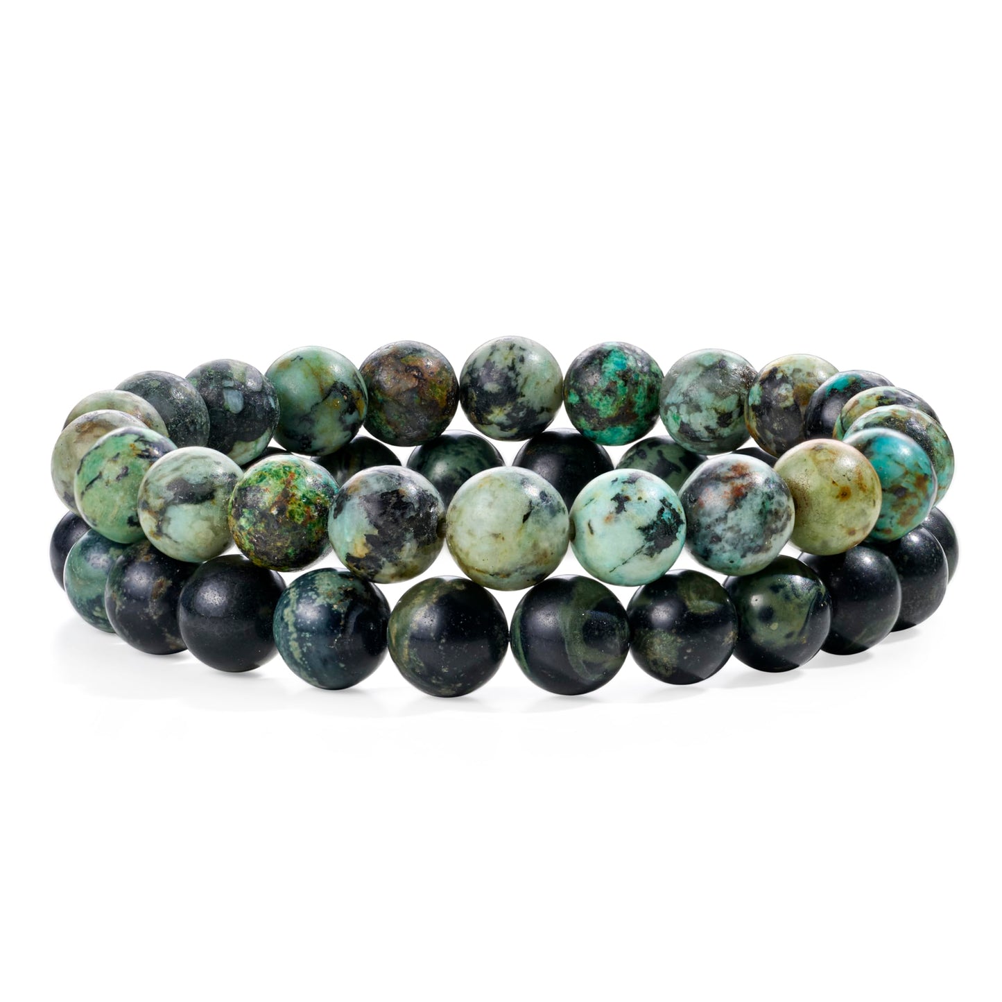 Bivei Natural Gemstone Semi Precious Crystals Handmade Stretchy Round Beads Bracelet, Enhance Positive Energy,Stocking Stuffers for Women(African Turquoise & Kambaba Jasper(Peace & Prosperity)Medium)