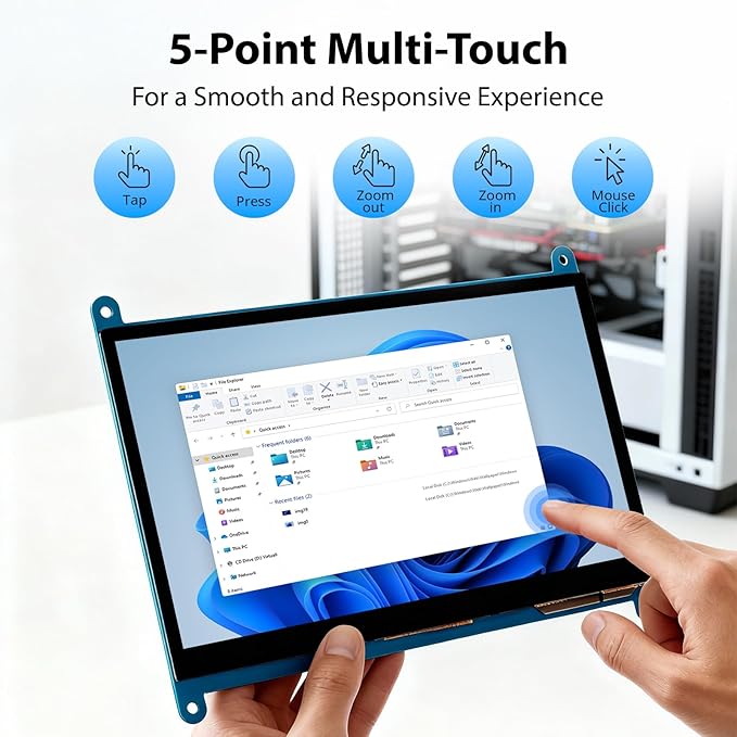 ELECROW 7 Inch 1024×600 Touchscreen for Raspberry Pi: IPS Capacitive Touch Screen LCD Display, Mini Portable Monitor Compatible with Raspberry Pi 5/4/3 BB Black Banana Pi Windows 11/10/8/7 Driver Free