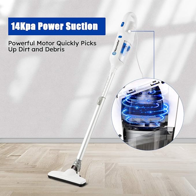 Vacmaster Corded Stick Vacuum Cleaner 2 in 1 Ultra-Lightweight 14Kpa Power Suction Handheld Vacuum Cleaner with Washable HEPA Filter for Home, Car, Pet Hair, Carpet, Hard Floor