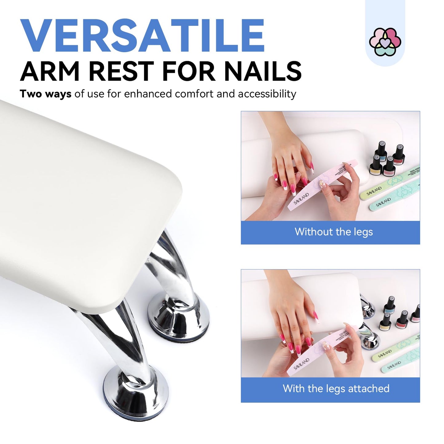 SAVILAND Arm Rest for Nails Tech Professional: 15.7" Full-Length Nail Arm Rest for White Super-Comfort Big Nail Arm Rest with Microfiber Leather Mat Height Hand Pillow Cushion Nail Salon Manicure