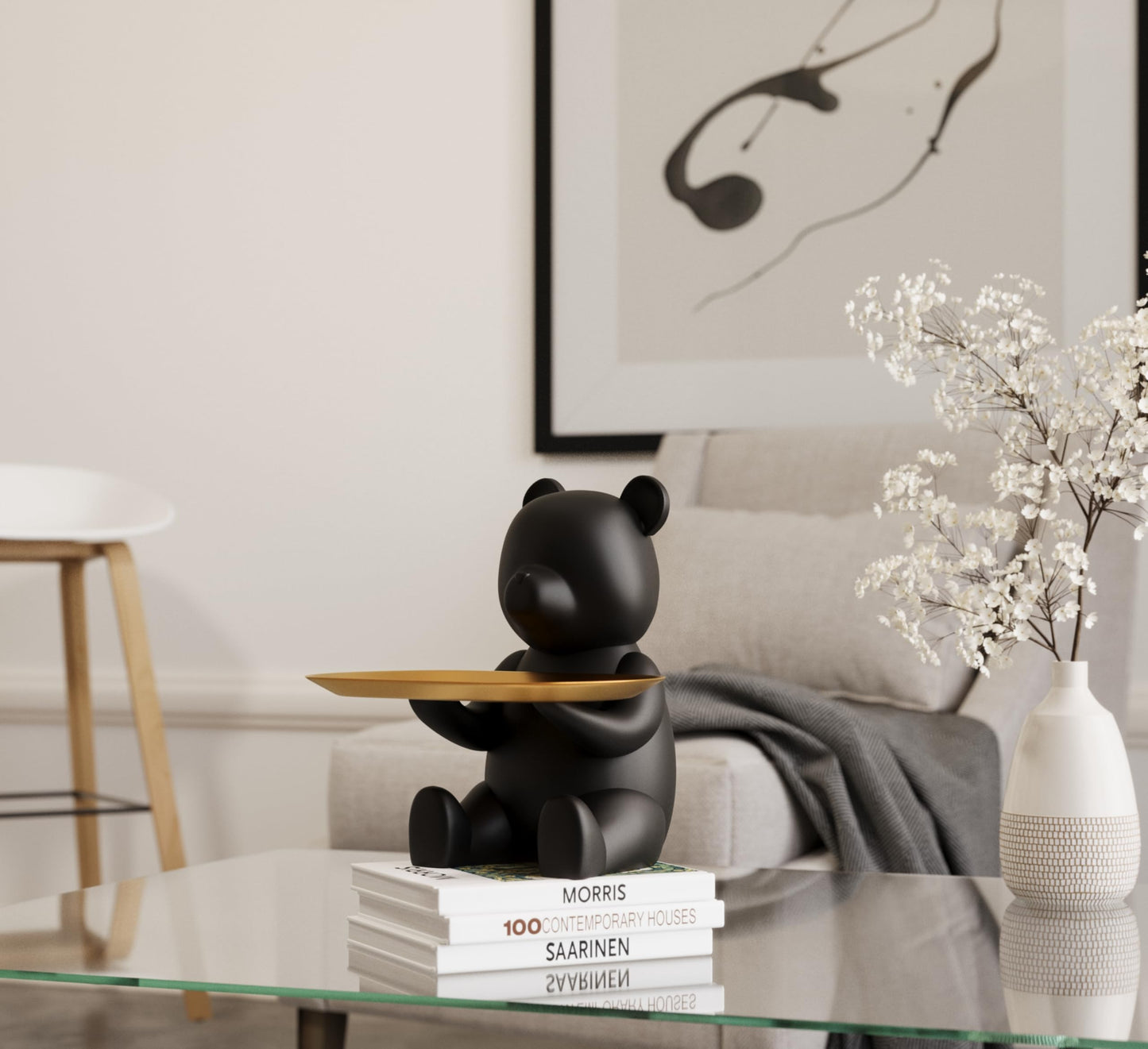 Key Dish Bowl for Entryway Table, House Warming Gifts New Apartment New Home, Bear Decor, Bookshelf Decoration, Entryway Decor Ideas & Bedside Table Decor (Matte Black)