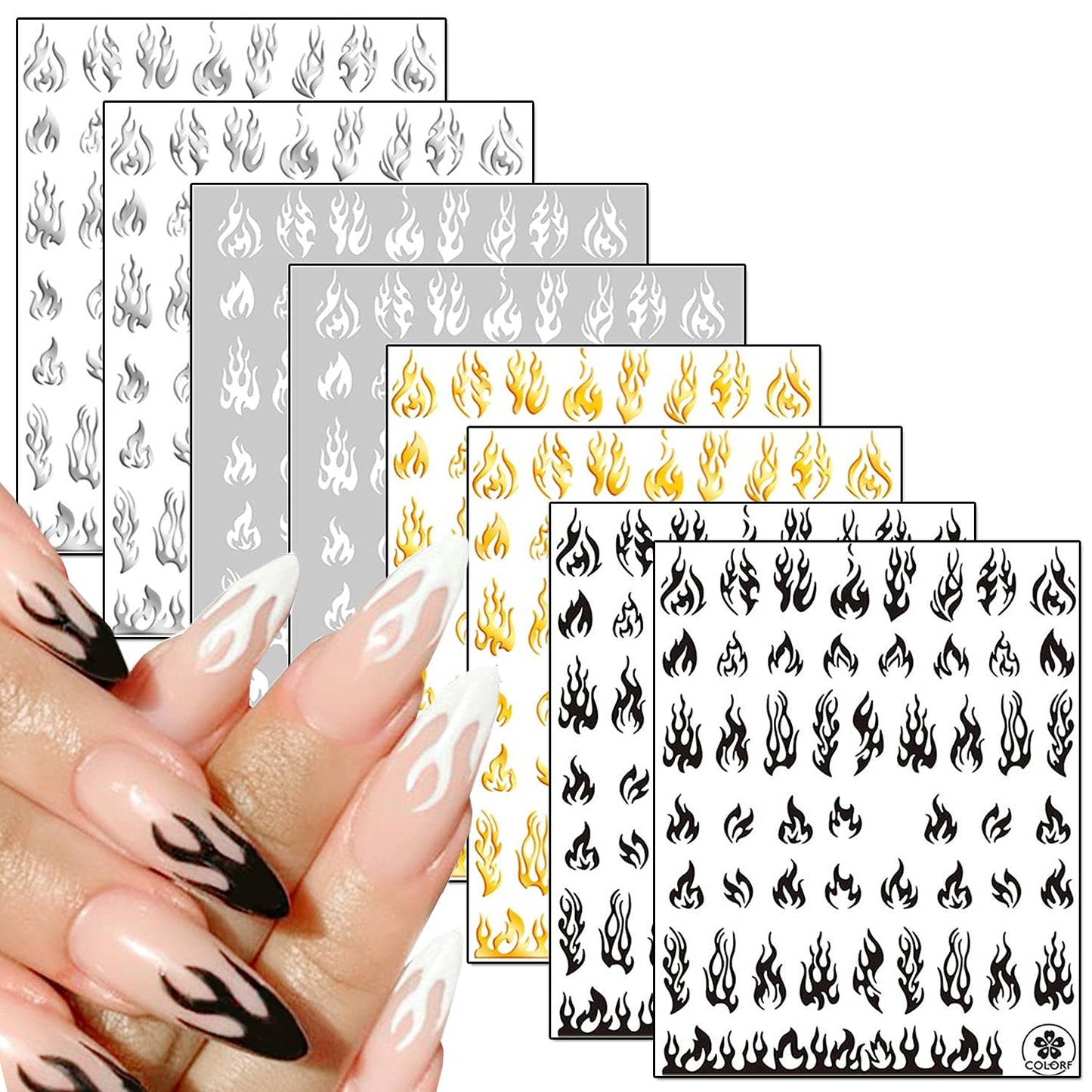 8 Sheets Luminous Nail Stickers and 8 Sheets Flame Nail Stickers