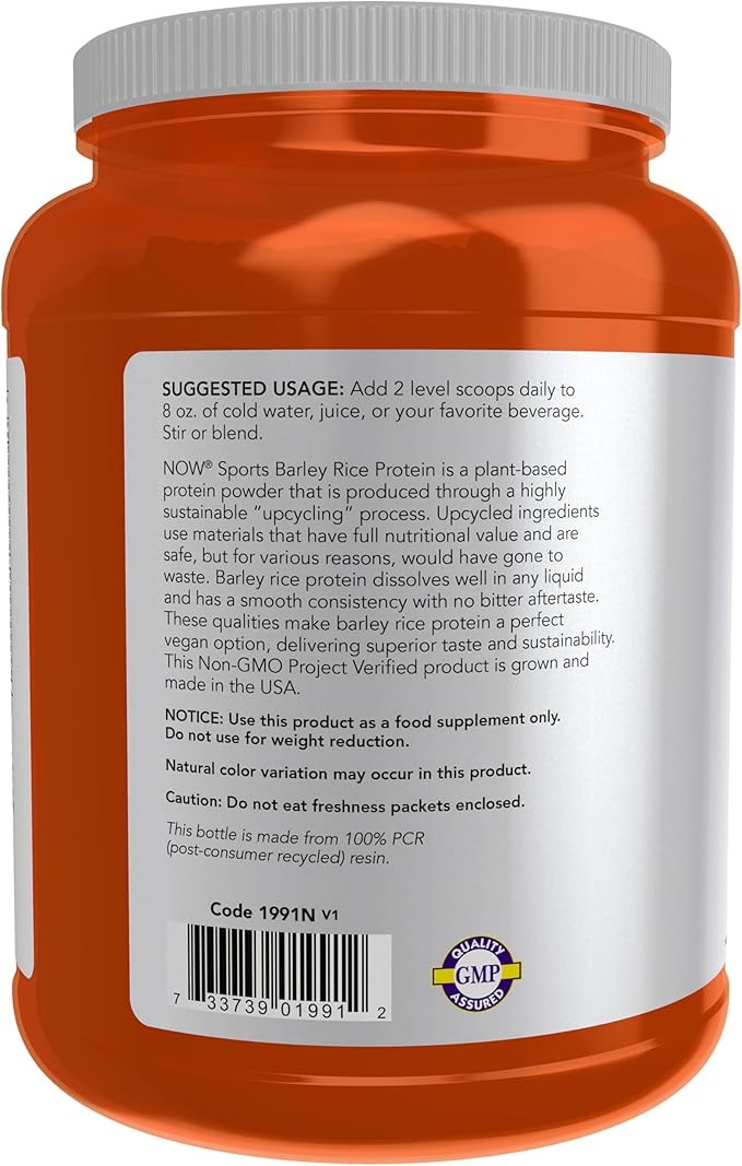 NOW Sports, Barley Rice Protein Powder, Unflavored, Highly Sustainable, 10 Grams Protein, 1.5 lbs.