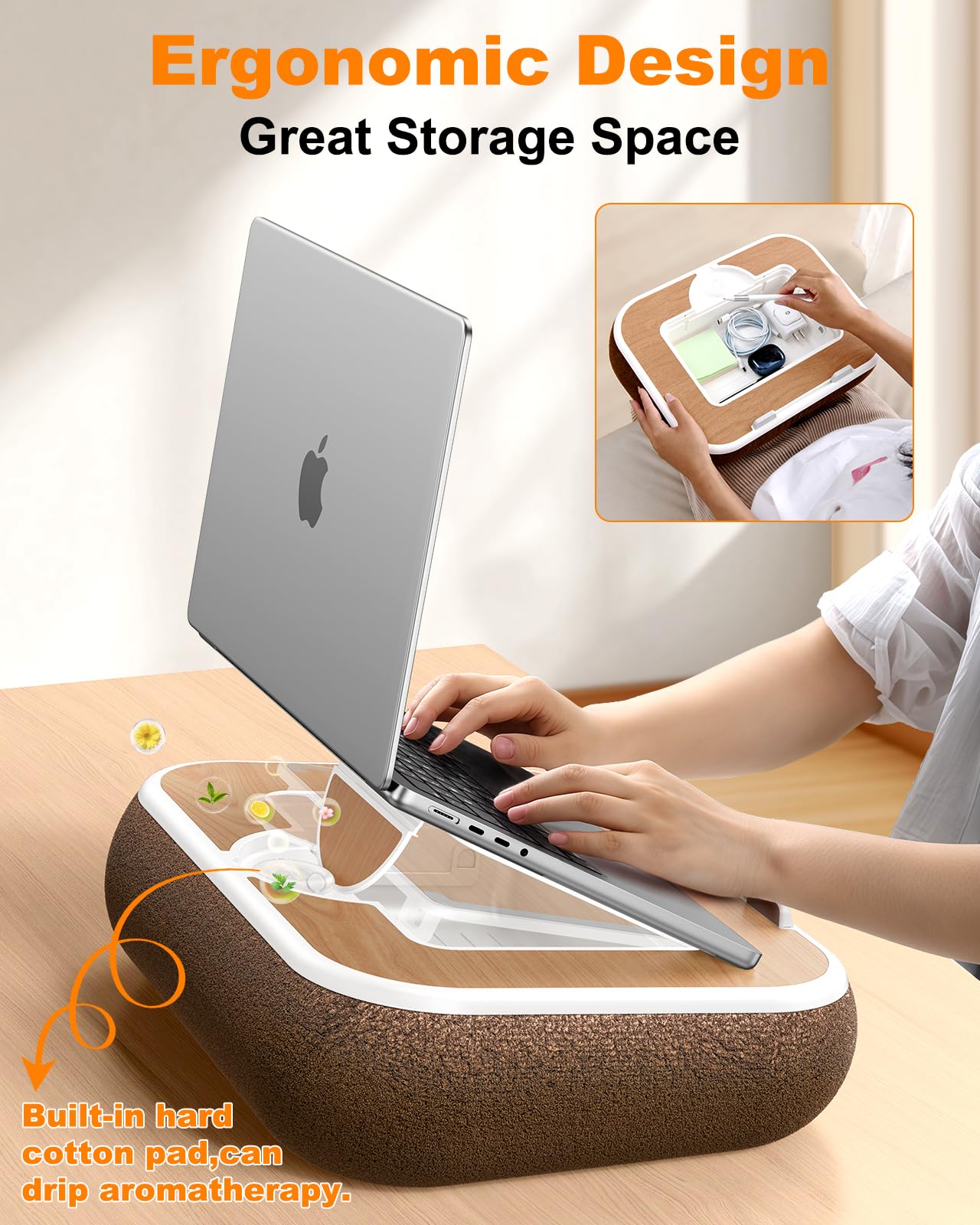 Nauttxon Lap Desk with Storage Cushion Washable - with Magnetic Mouse Pad, Scented Cotton Pads - Multi-Functional Lap Desk for Home Office Couch Bed -Fits Up to 15 Inch Laptop
