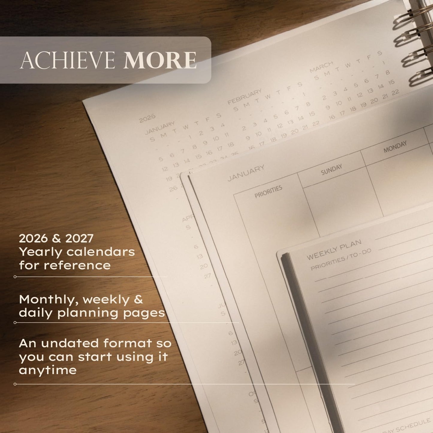 Anecdote Spiral Planner w/2026-2027 Calendar (8.5" x 10") | Start Anytime - 52 Weeks, Undated Planner Pages | To-Do List Organizer, Plan Your Success, Achieve Productivity Goals (Evergreen)