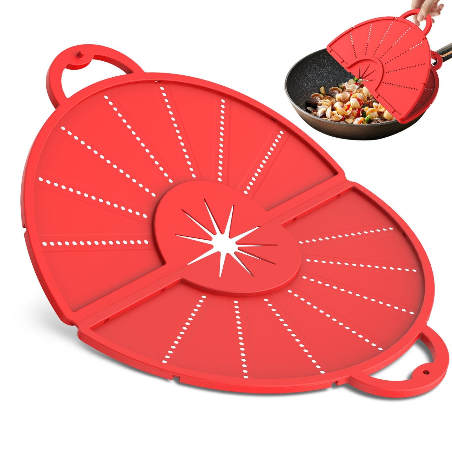 Silicone Splatter Screen for Frying Pan, Foldable Splash Guard, Multi-Use Grease Splatter Guard,Heat-Resistant Trivet Mat, 12" Non-Stick Oil Splatter Guard, Dishwasher Safe, BPA Free-red