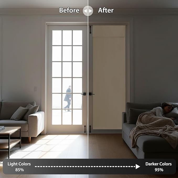 RYB HOME Door Curtains Blackout - Self Stick Tie Up Shades Tricia Window Blinds Light Block Insulating Sidelight, W 26 x L 69 inches, 1 Panel, Biscotti Beige