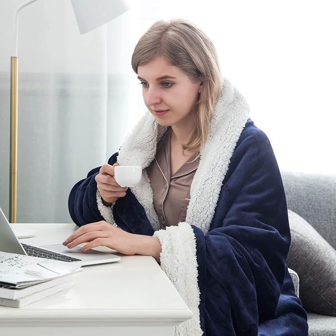 IR Imperial Rooms Sherpa Fleece Throw Blanket for Couch - Soft and Fuzzy Blanket for Winter - Reversible Thick and Warm Fluffy Throw Blankets for Bed, Sofa, Camping and Travel, Navy, 50x60 Inches