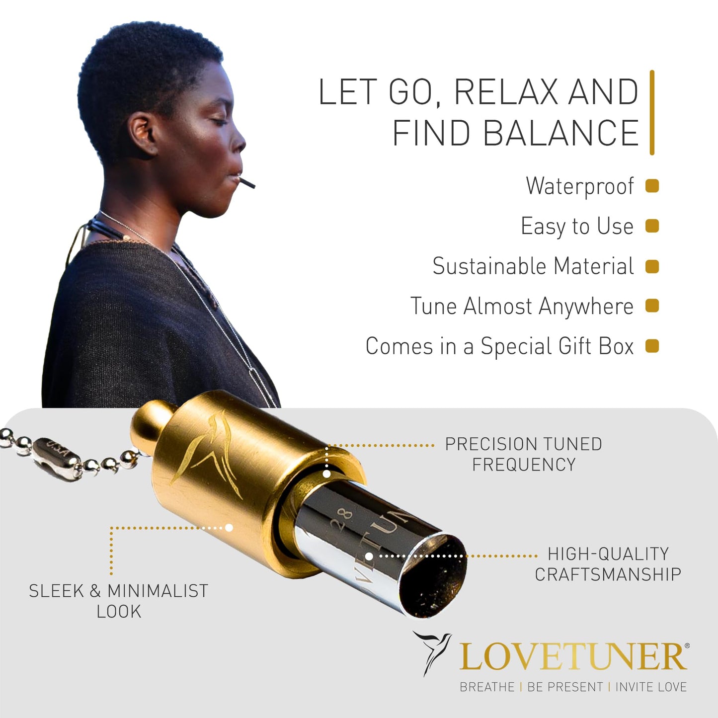 LOVETUNER Meditation Tuning Necklace 528 hz Frequency of Love | Mindfulness Device for Anxiety & Stress Relief