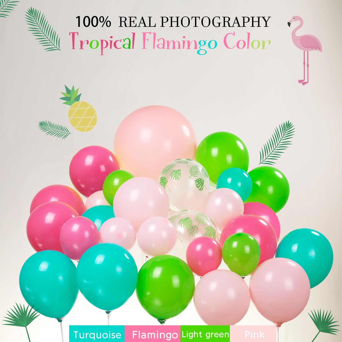 Tropical Luau Balloon Arch Kit - 126Pcs Flamingo Party Decorations with Teal Blue Pink Green Balloons, Palm Print & Pineapple Foil Balloons - Perfect for Hawaiian Aloha Summer Beach Birthday Party