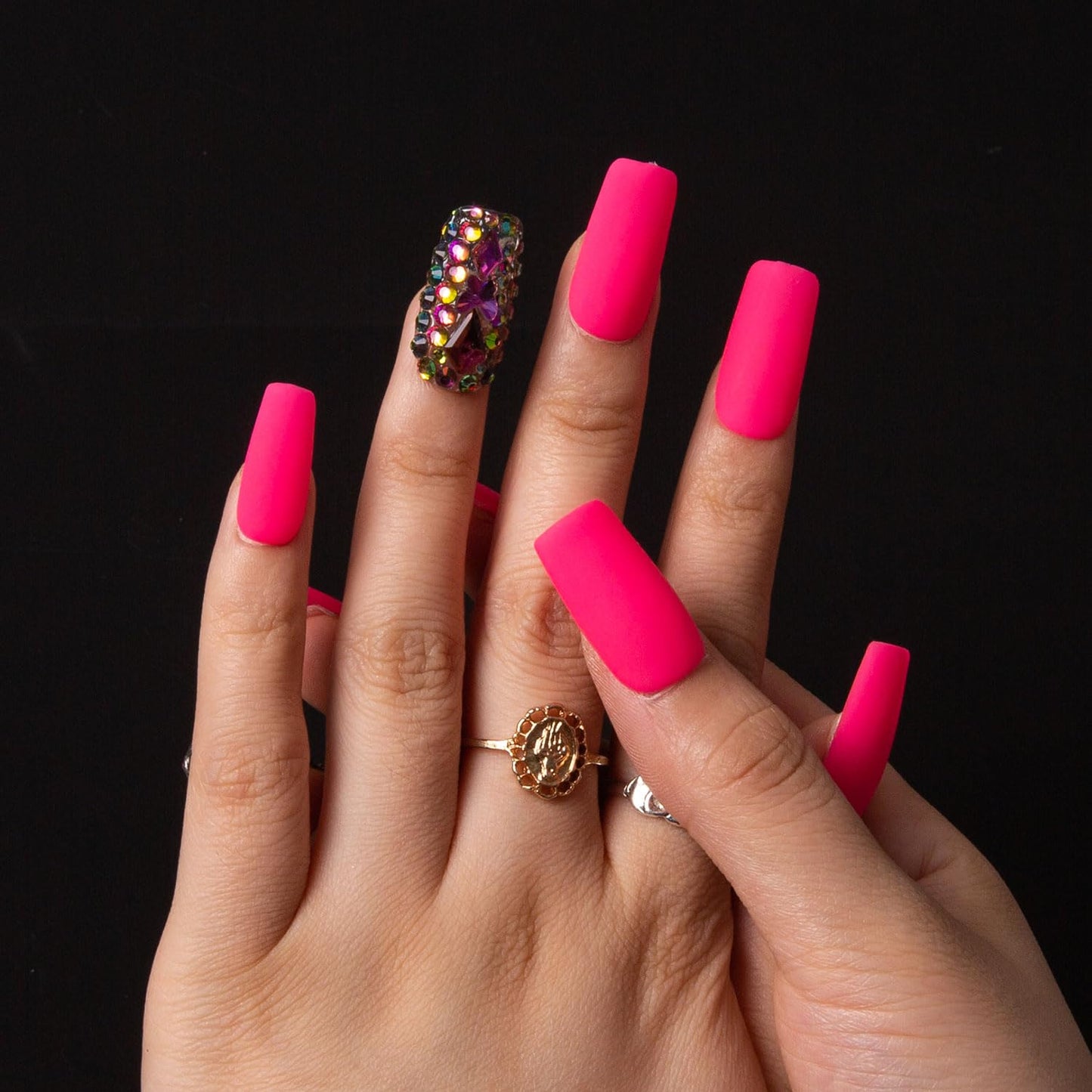 LOVFUL Press on Nails Mariposa| Handmade with Full Covered Crystals | Reusable Fake Nails | Square Regular 1.0 in | H47-L