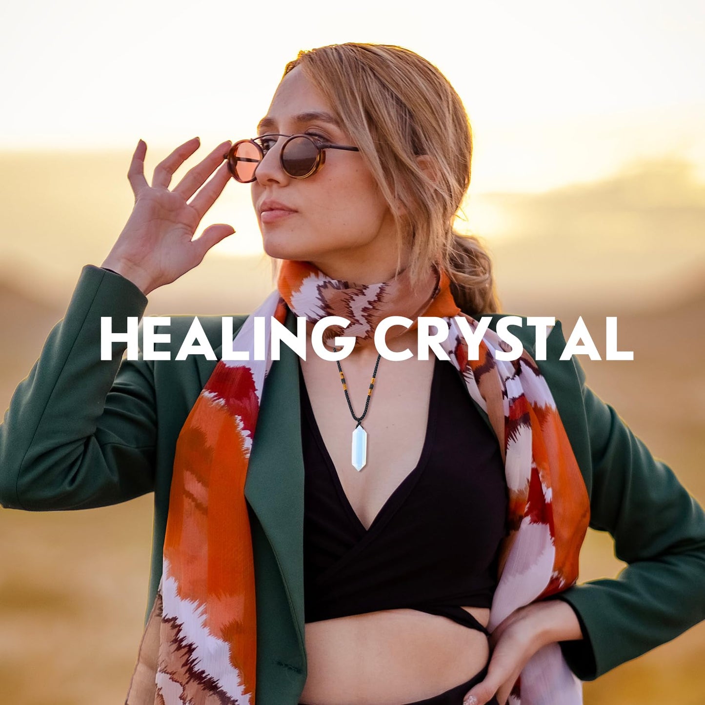 Runyangshi Opal Healing Crystal Pendants, Double Pointed Crystal Quartz Necklace 6 Faceted Chakra Crystal Wand Stone