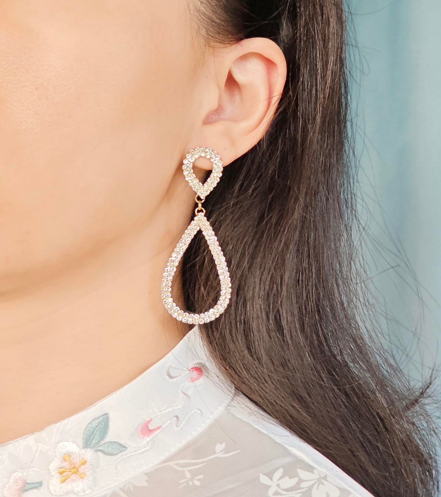 Legitta Rhinestone Teardrop Long Drop Earrings Cubic Zirconia Statement Geometric Dangle with Studs for Women Wedding Jewelry