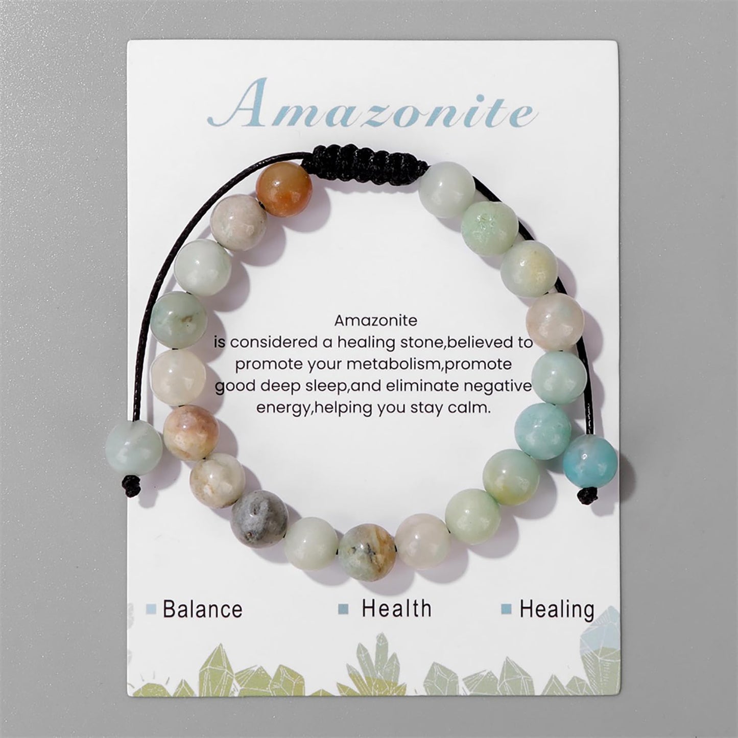 Lit Wall Amazonite Bracelet for Women 8mm Dainty Handmade Adjustable Beaded Healing Crystal Gemstone Amazonite Jewelry