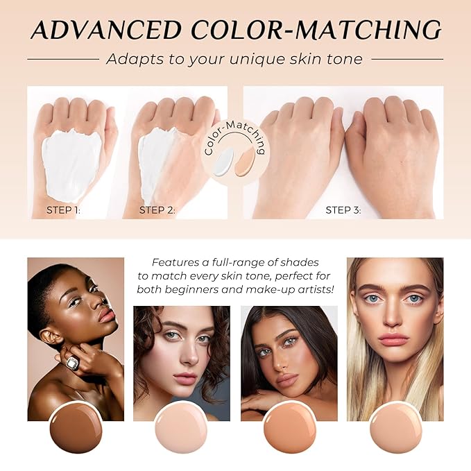 4 in 1 Foundation Liquid, Medium Spectrum Coverage Makeup with SPF 50+, Hydrating & Longwearing & Waterproof Color Changing Foundation for Gym, Sports, Dancing