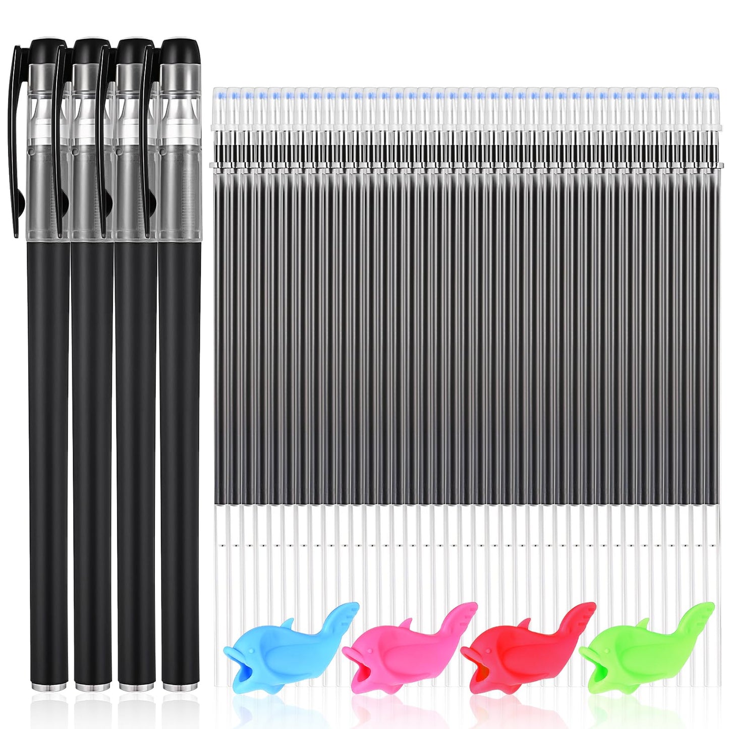 Heclia Magic Pens & Refills for Kids 48 PCS Grooved Book Magic Pens for Children's Copybooks Reusable Grooved Handwriting Practice Kids Book Disappearing Ink Pen for Tracing Books Writing Train