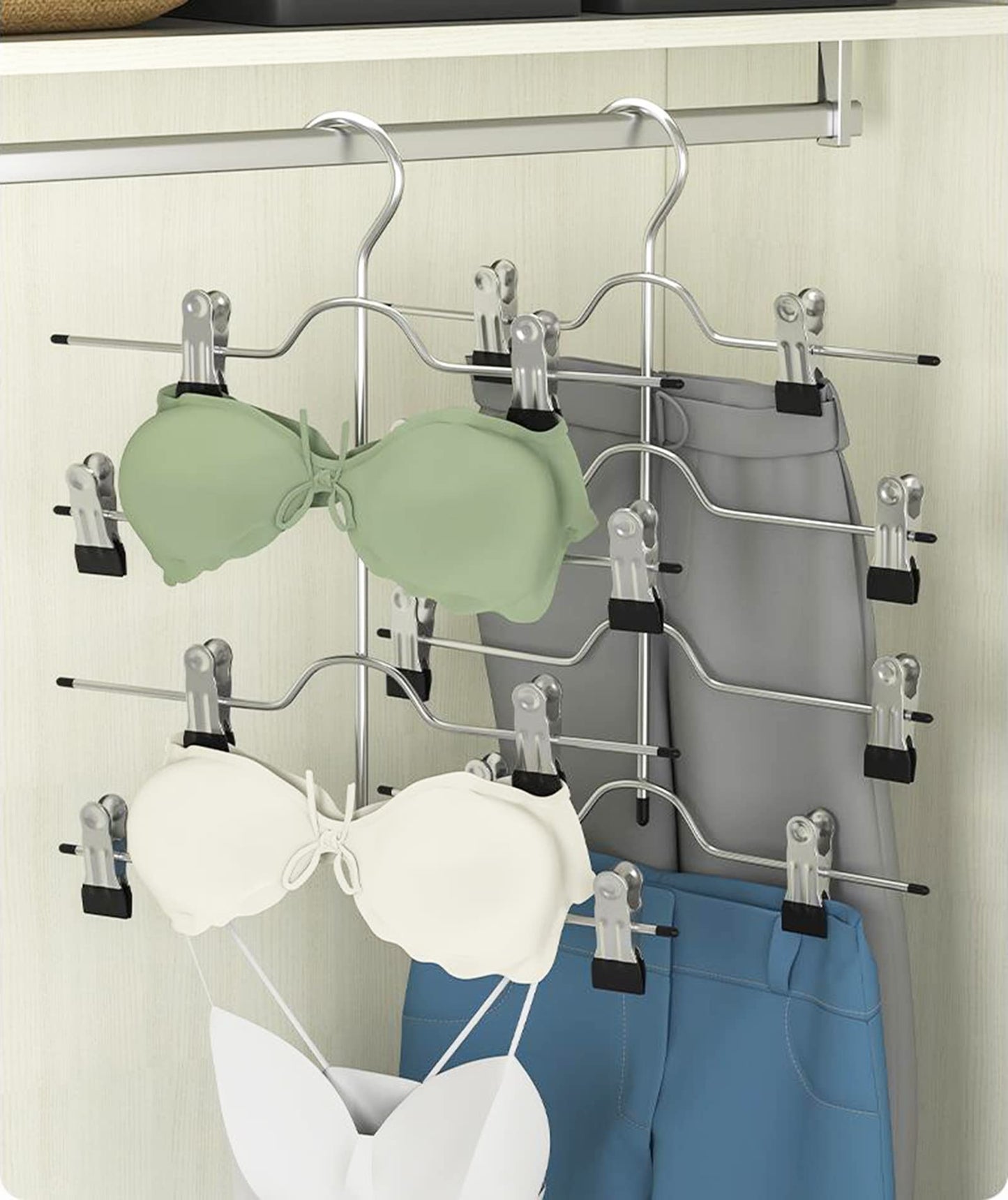 Tosnail 4 Pack 4 Tier Skirt Pants Clothes Hanger with Non Slip Clips, Space Saving Closet Organizer for Trouser, Slack, Jeans, Towels