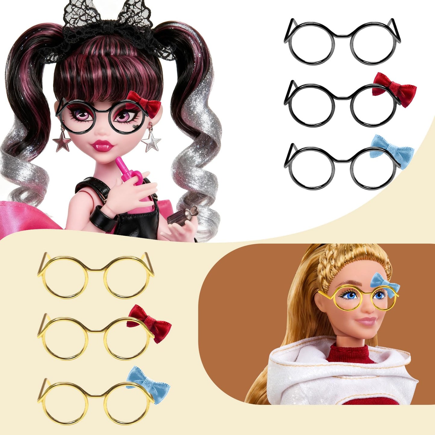WANIGIF 10 Pcs,Doll Glasses,Mini Metal Wire Rim, Tiny Mini Glasses For Dolls, Plush Dolls Accessories,For Doll Costume,Dolls Dress Up(5 Black + 5 Gold)