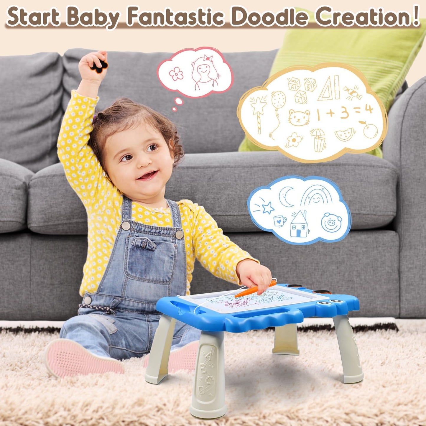 AiTuiTui Magnetic Drawing Board Toddler Toys with Legs for Girls Boys, Color Sketch Writing Scribble Doodle Pad Travel Games, Educational Learning Kids Toys for Birthday or Easter Gift (Blue)