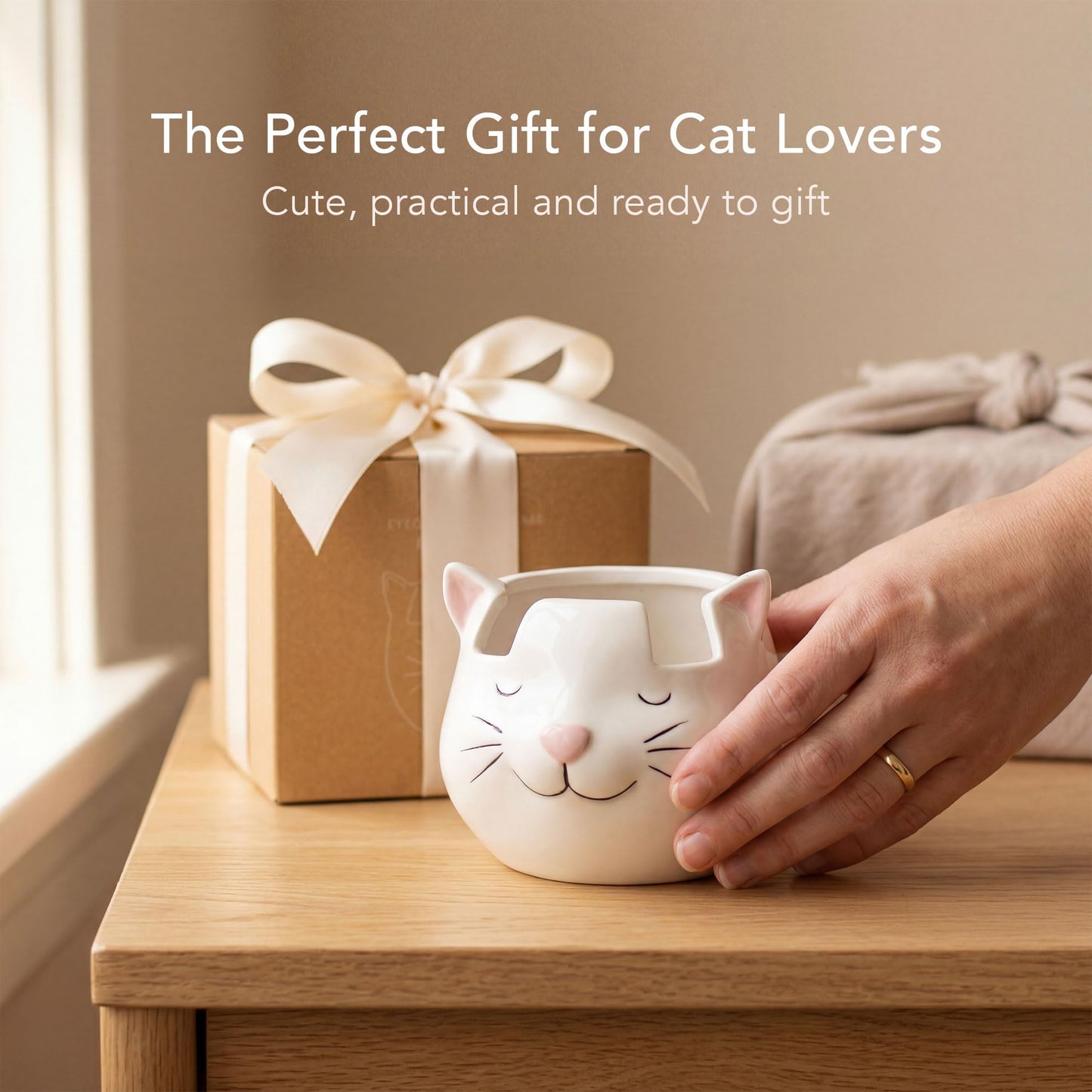 Luvberries White Cat Eyewear Holder, Multi-Purpose Accessories for Makeup and Stationery, Compact and Cute