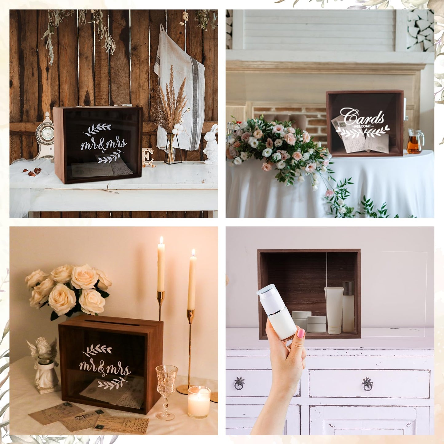 OurWarm Wooden Wedding Card Box with Slot, Money Gift Card Box for Wedding Reception, Rustic Envelope Card Box Storage for Party, Birthday, Graduation, Baby Shower, Honeymoon Funds, Wedding Gift
