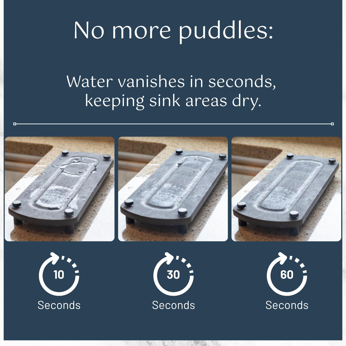 Siren Stone Premium Sink Caddy – Water-Absorbing Diatomaceous Earth Tray for Sink, Elevated Stainless Steel Feet, Non-Toxic, Fast-Drying, Kitchen or Bathroom