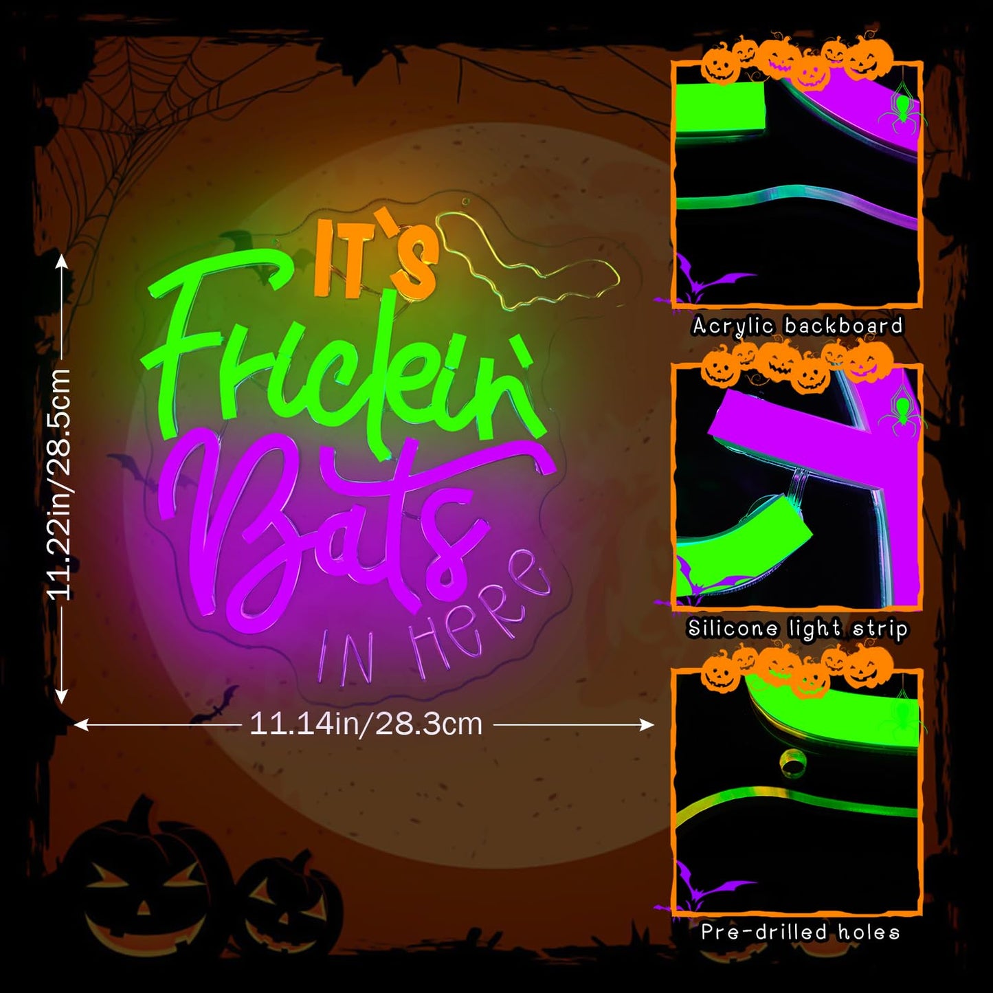 FuugZze It's Frickin Bats Halloween Neon Signs for Wall Decor It's Frickin Bat Neon Lights Halloween Led Signs for Bedroom Wall USB Halloween Light Up Sign for Bedroom Bats Wall Decor Party Gifts