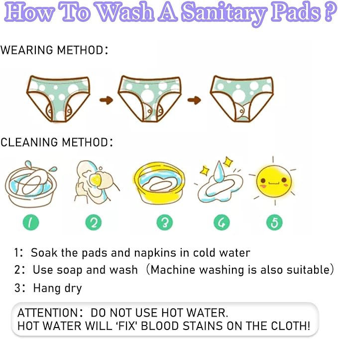 PHOGARY 7 Packs Reusable Menstrual Pads, Breathable Mesh Surface Cloth Sanitary Pads for Heavy Flow with Wet Bag, Washable Overnight Cloth Panty Liners with Wings for Women
