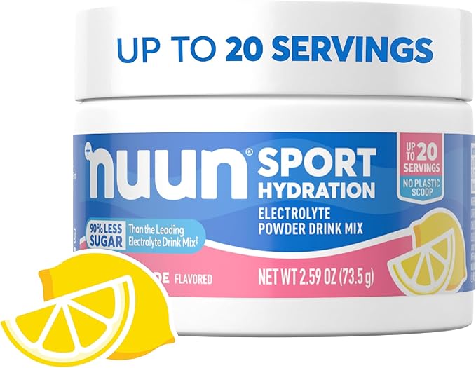 Nuun Sport Electrolyte Powder Drink Mix with Magnesium, Calcium, Potassium, Chloride, and Sodium, Pink Lemonade Flavor, Gluten Free & Vegan, Up to 20 Servings