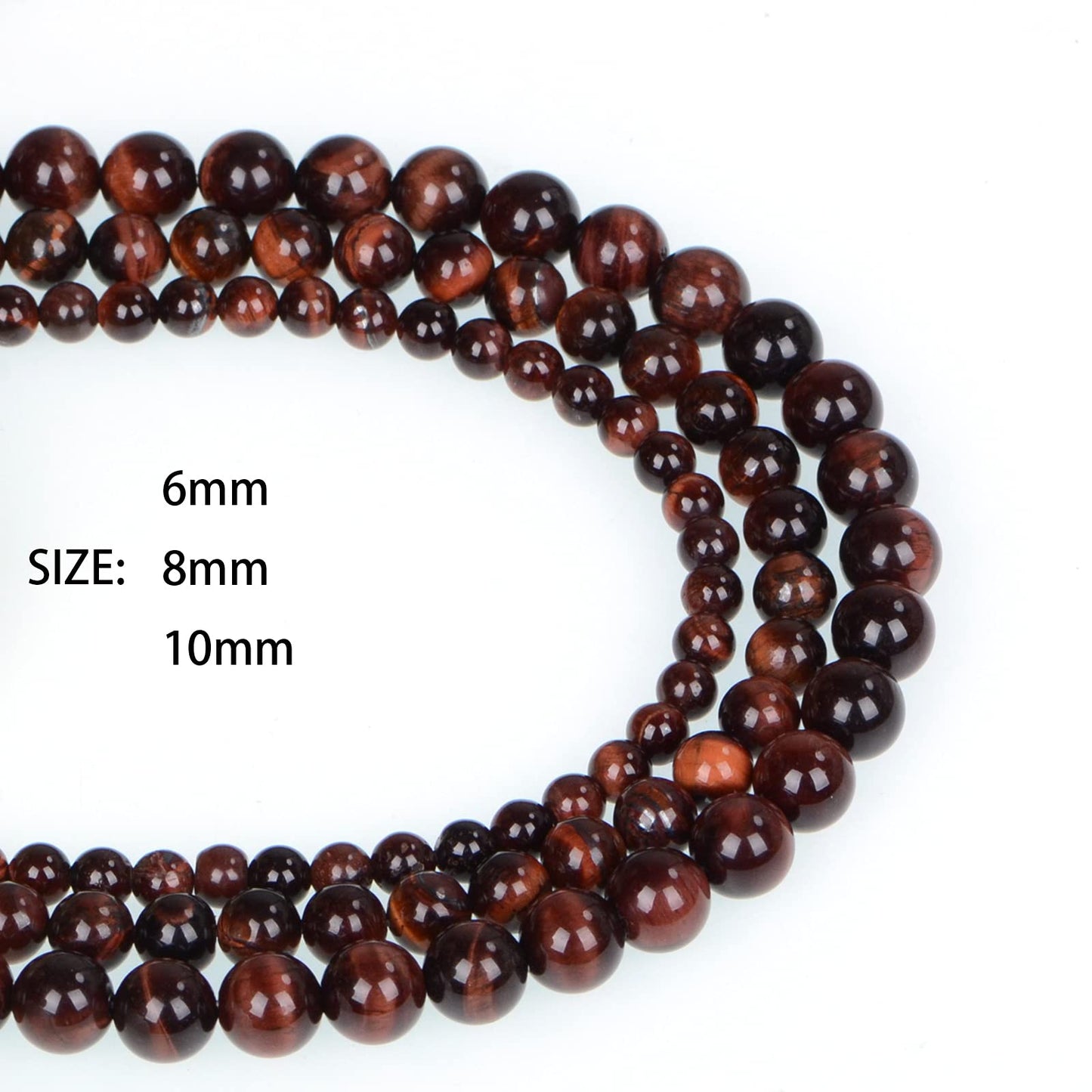 ICAI Beads 10mm Natural Red Tiger Eye Gemstone Round Loose Stone Beads for Jewelry Making DIY Crafts Design 1 Strand 15" APPR.34-36pcs