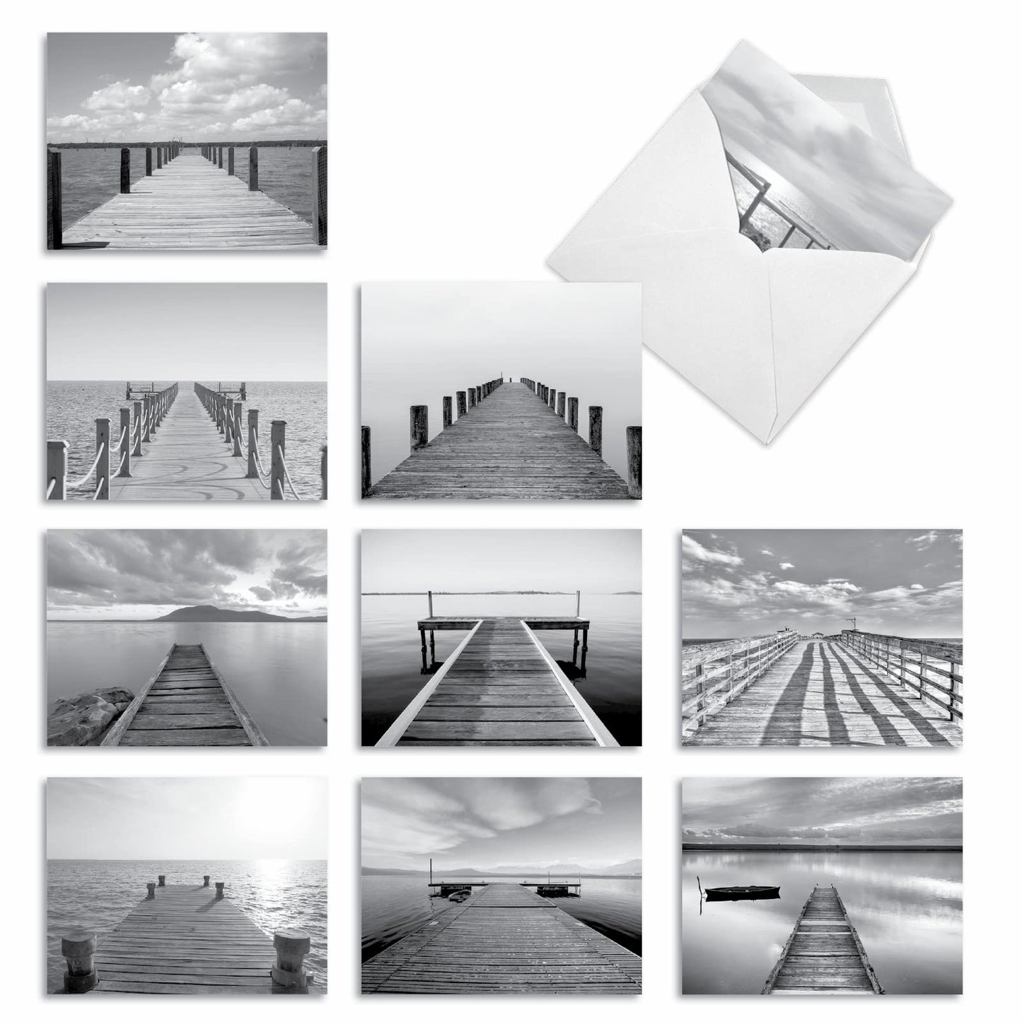 The Best Card Company - 10 Blank Note Cards with Envelopes (4 x 5.12 Inch) - Black & White Photos, Bulk Boxed Set - Slip Notes M6453OCB
