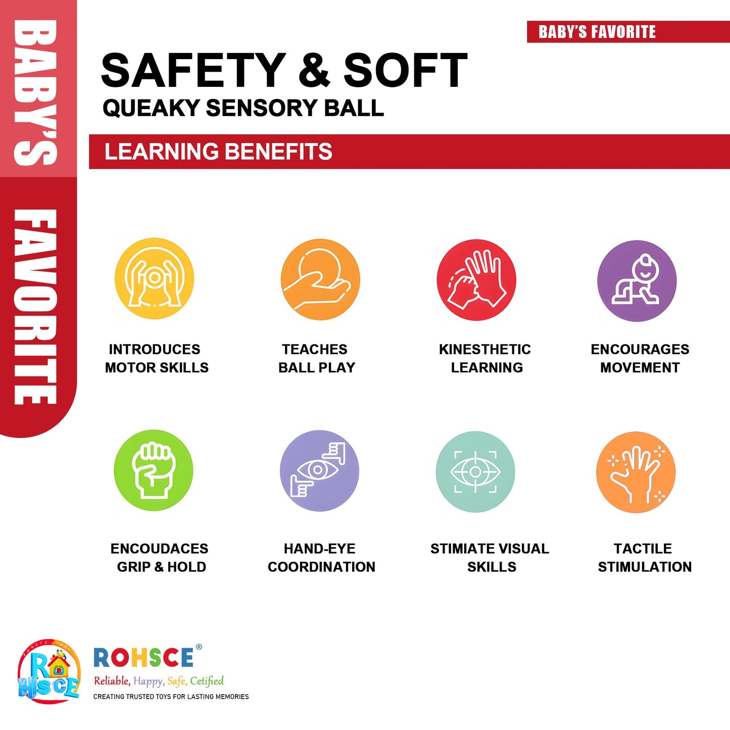 ROHSCE Baby Sensory Balls 6–12 Months, Soft Spiky Textured Teething Toys for Infants Montessori Grasping & Learning Balls for Tactile Development & Play