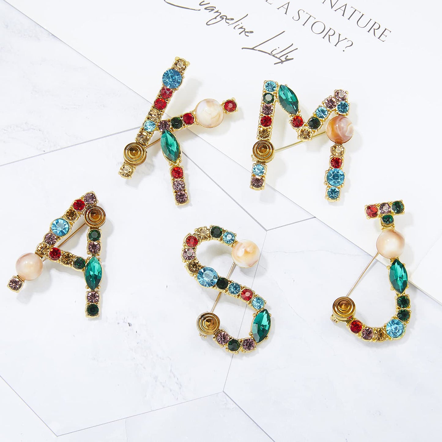 RINHOO Crystal Pearl Initial Brooch Gold Plated Enamel Colorful Letter Alphabet Breastpin Pin Jewelry for GIFTS (Gold P)
