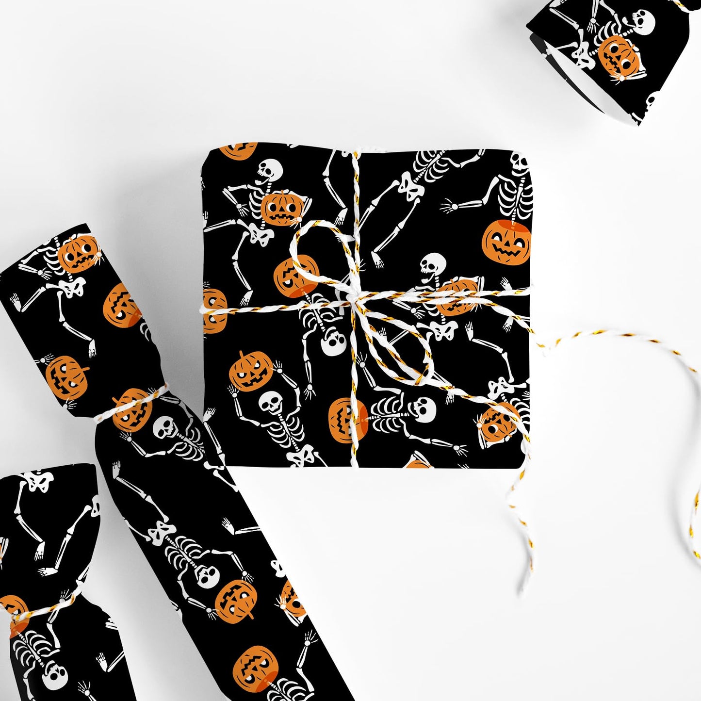 Whaline Halloween Wrapping Paper -Mini Roll- 17 Inch x 32.8Ft Black Dancing Skeleton Pumpkin Gift Wrap Paper Spooky Art Paper for Birthday DIY Crafts
