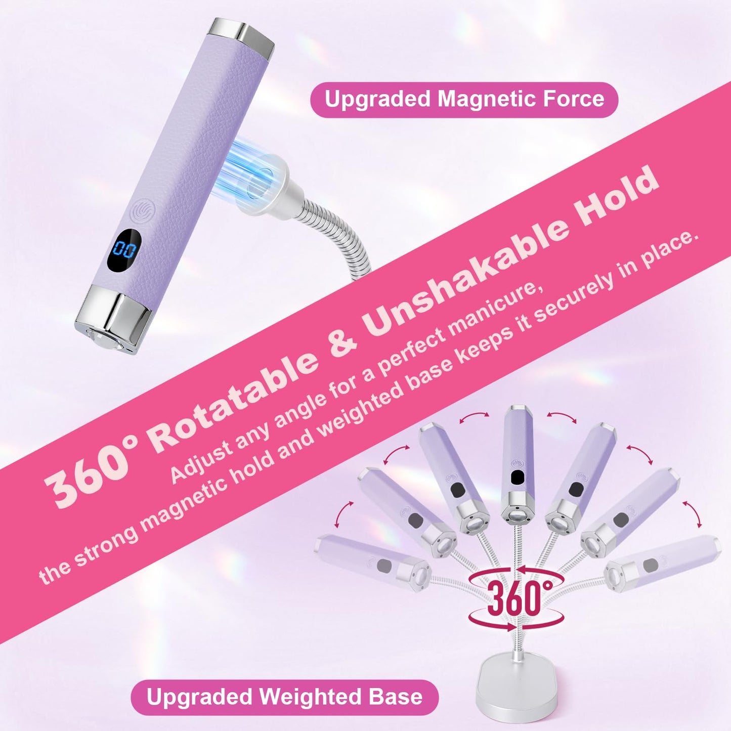Lynsalene Handheld Mini Nail Lamp,Portable Flash Cure Light with Upgraded Magnetic Stand & Smart Sensor - Rechargeable Nail UV Light Fast Curing Gel Nails at Salon,Home & Travel (Purple)