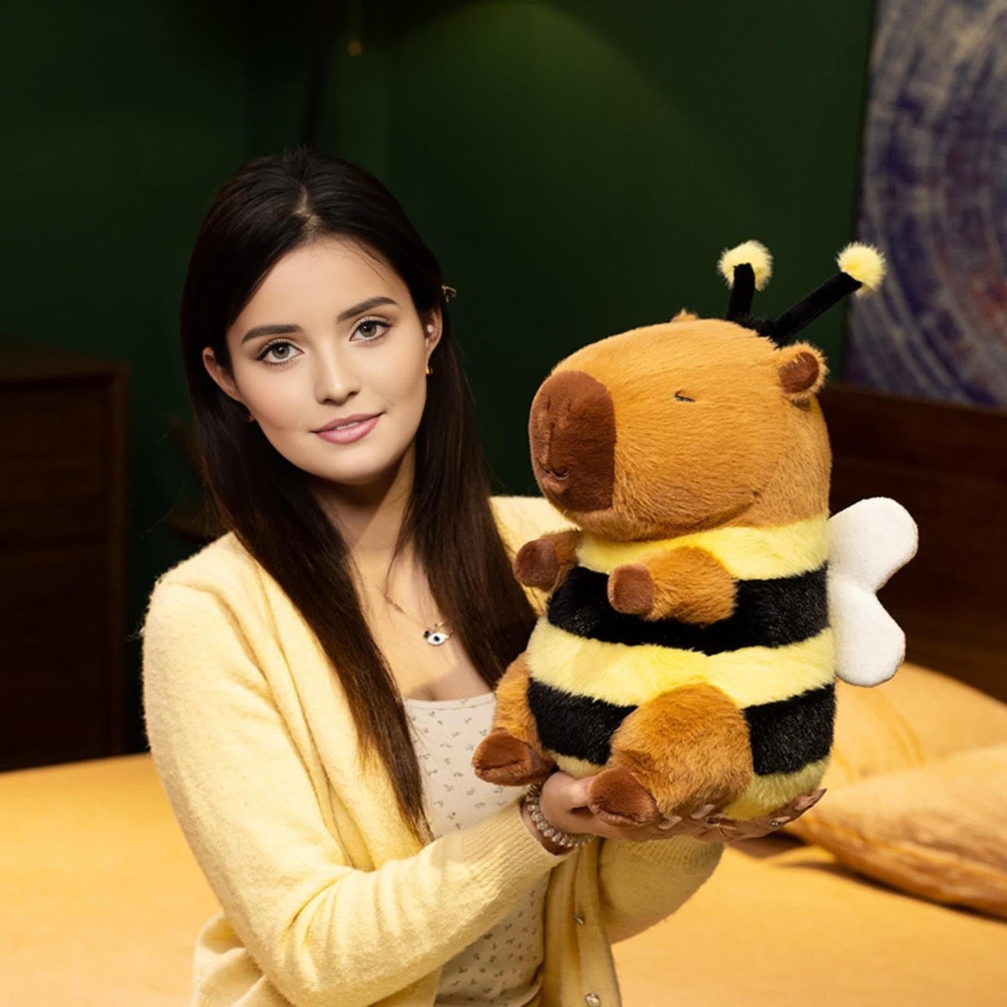 9.06 Inch Soft Capybara Dressed in Bee Stuffed Animals Capybara in Bumblebee Costume Plush Toys Fluffy Cuddly Fuzzy Doll Gift for Kids and Lovers