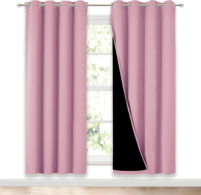 NICETOWN Crystal Pink Full Shade Curtain Panels, Pair of Energy Smart & Noise Blocking Out Blackout Drapes for Dining Room Window, Thermal Insulated Guest Room Lined Window Dressing(52 x 72 inch)