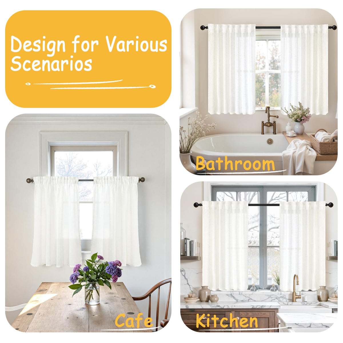 Small Linen Curtains 24 Inch Length for Cafe Kitchen Window (2 Count)